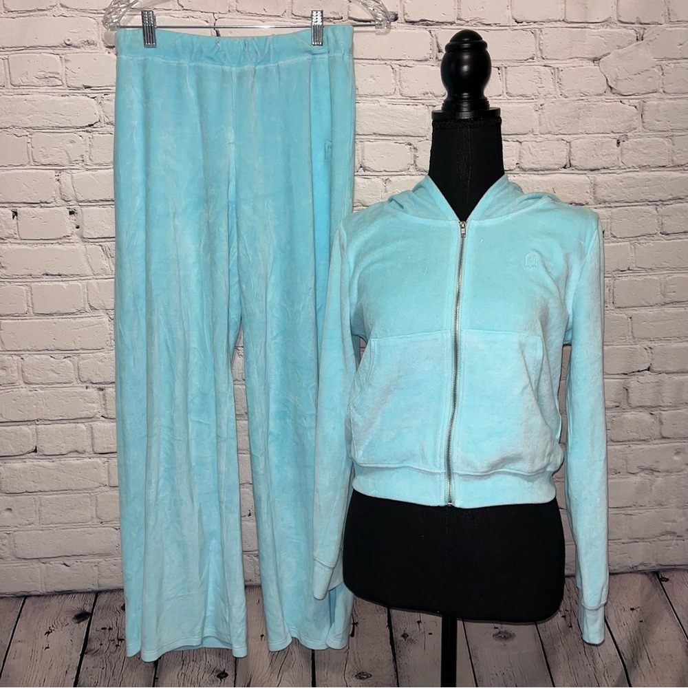 Vintage Y2K Lonely Ghost Blue Velour Bling Rhinestone Tracksuit Matching Set - Picture 3 of 15